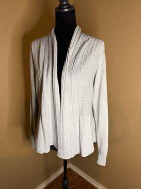 Chloe + Jasmine Grey Open Front Ribbed Knit Cardigan Sweater